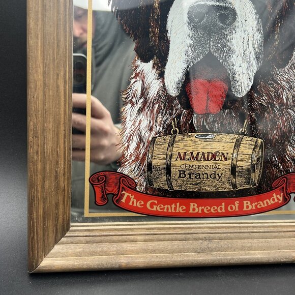 Vintage 11"x14" Almaden Centennial Brandy Mirror Sign with St Bernard Mascot - Picture 4 of 12